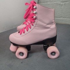 Pink Led Light Up Pink Quad Roller Skates Girls Size 5 (37) PU Leather