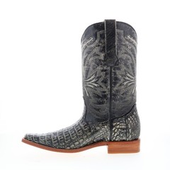 Los Altos Smooth Caiman Square Toe Mens Black Wide Cowboy Western Boots