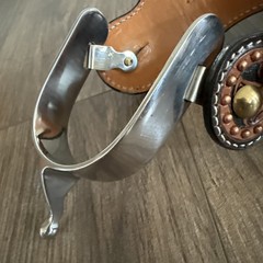 Short Shank Ball End Western Spurs w Copper Spotted Tooled Leather Straps