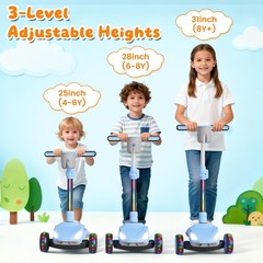 Commugo Kids Electric Scooter Light-Up Wheels Blue Lean-to-Steer 5 mph 3-9 Years