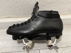 RIEDELL 595 BLACK LEATHER ROLLER SKATES MENS SIZE 9 MEDIUM NO WHEELS SOLD AS-IS