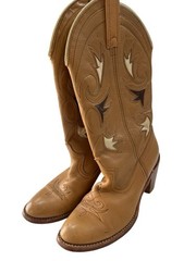 Vintage 70s Dingo Leather Eagle Cowboy Boots Western Cowgirl Boho Tan Size 8