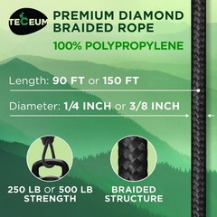 Heavy-Duty 90FT Polypropylene Rope: Waterproof & UV Resistant for Outdoors