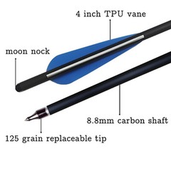 12PACK 20″ Crossbow Bolts Carbon Arrows Half Moon Nocks 8.8mm Shaft Shooting