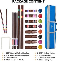Deluxe 8 Players Croquet Set with 32In Regulation | 28In Standard Size Rubber