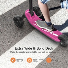 Besrey Kick Scooter 3 Wheel Scooter for 2-10 Years Girls and Boys,Pink