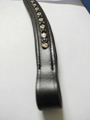 Blue/White Clear Crystal Leather Browband For Bridle With Softy Padding.