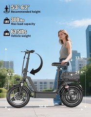 14″ Adults Electric Scooter with Seat 1000W 45 Miles Foldable E-Scooter for Pets
