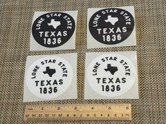 4 Texas Sticker Decal Round Lone Star State Black White 3 inch 1836 Shape Flag