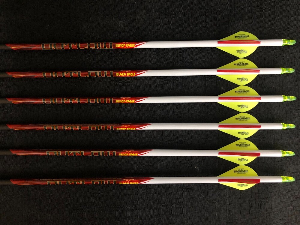 Black Eagle Outlaw White Crested Fletched 350 Arrows 1/2dz BRAND NEW