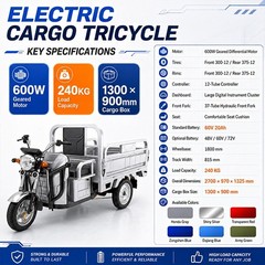 Electric Tricycle Cargo Truck 600W Free Shipping Electric Cargo Trike Orchard