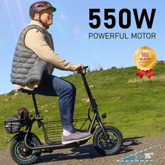 Gyroor C1S Electric Scooter with Seat&Carry Basket 21Miles Range For Pet Dog Cat