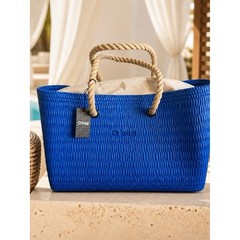 O bag Blue Textured Beach Tote BagRoyal Blue with Taupe linerRope Handle NWT