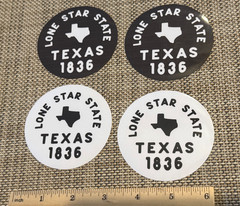 4 Texas Sticker Decal Round Lone Star State Black White 3 inch 1836 Shape Flag