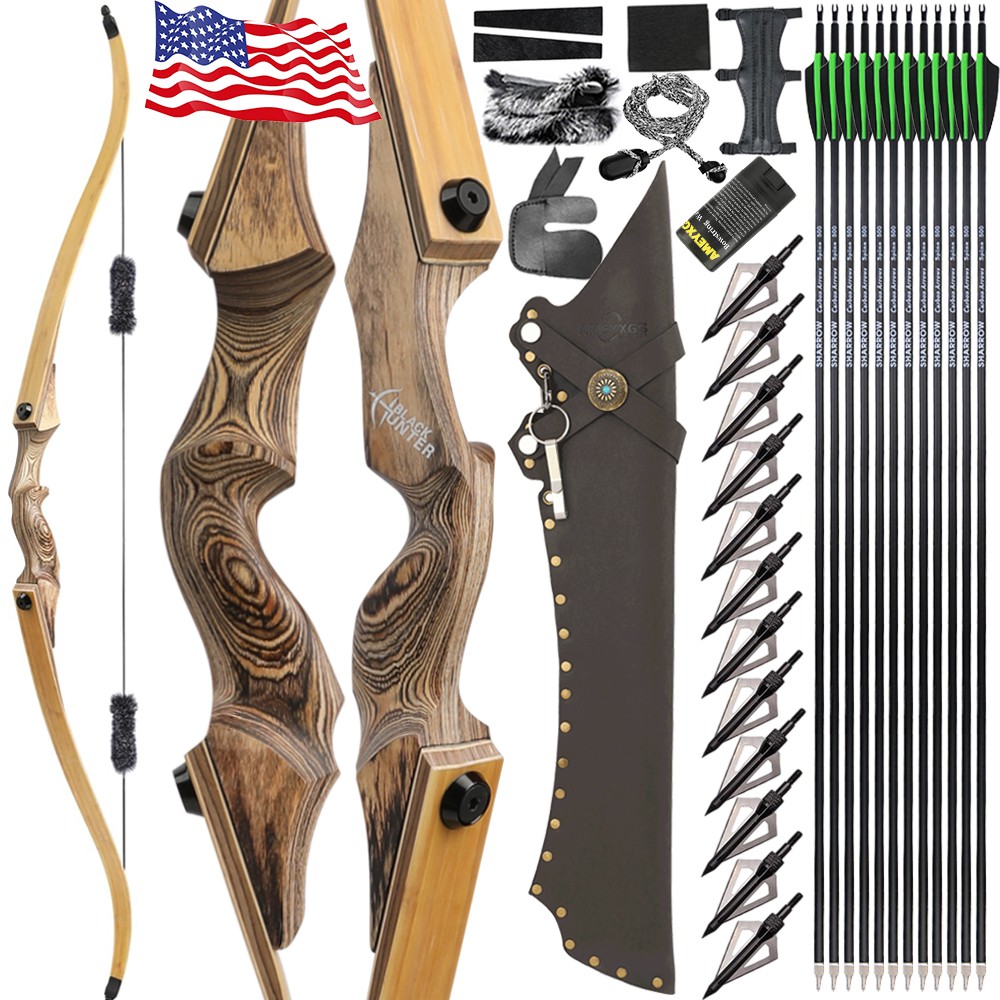 60» Takedown Hunting Bow 20-60lb Recurve Bow Wooden Adult Archery Target RH US
