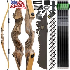 60» Takedown Hunting Bow 20-60lb Recurve Bow Wooden Adult Archery Target RH US