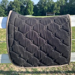 PS of Sweden Dressage Saddle Pad Taupe Greige Monogram Quilted Silver Trim FS