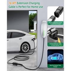 NACS EV Charging Extension Cable for Tesla, 16.4ft 240V 50A 12KW Level 1/2, C…