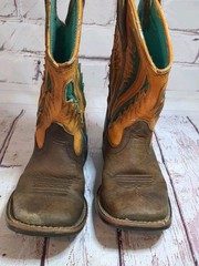 Ariat Ventek Wiggle Room Western Square Toe Boots Brown Turquoise Orange Kids 10