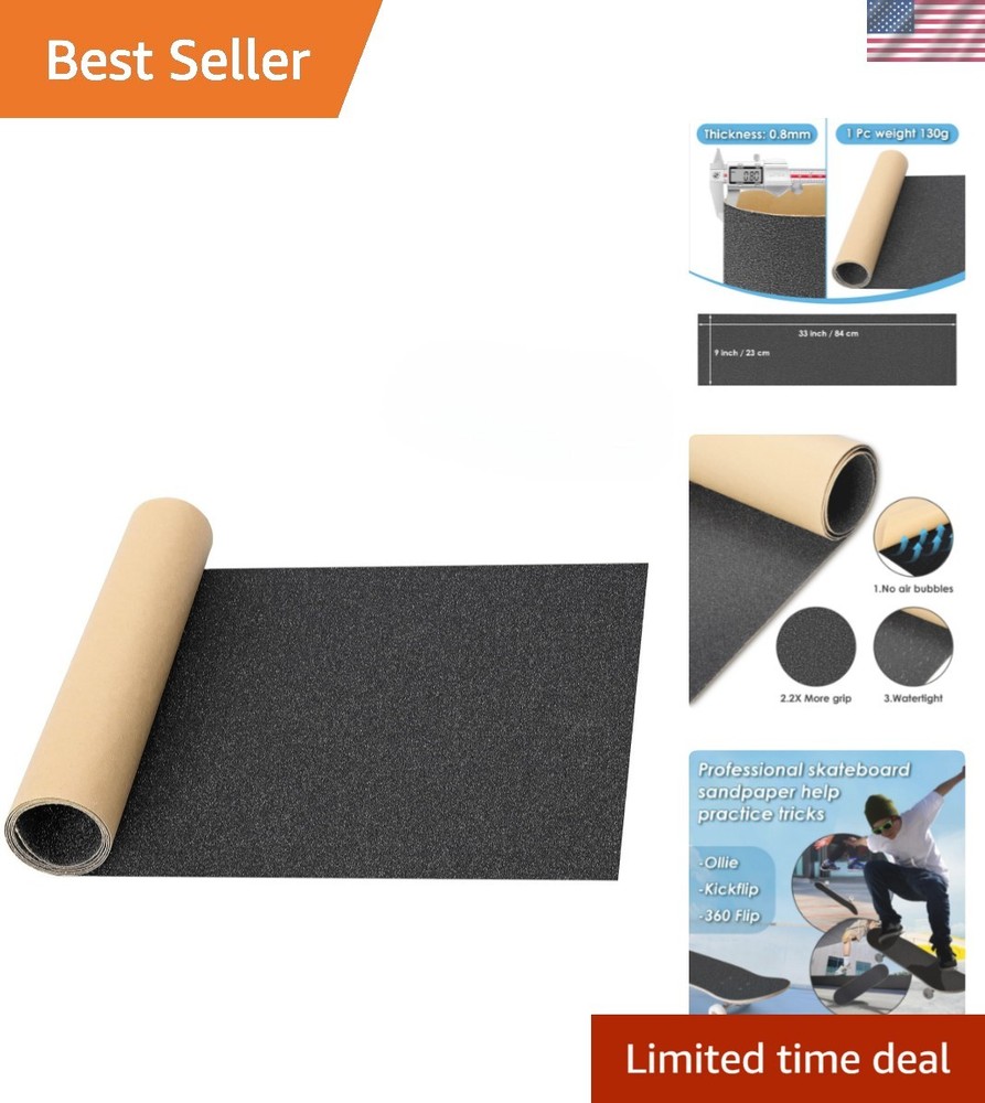 Grip Tape, 33″ x 9″, No Air Bubbles, Black Griptape for Skateboards & Scooters