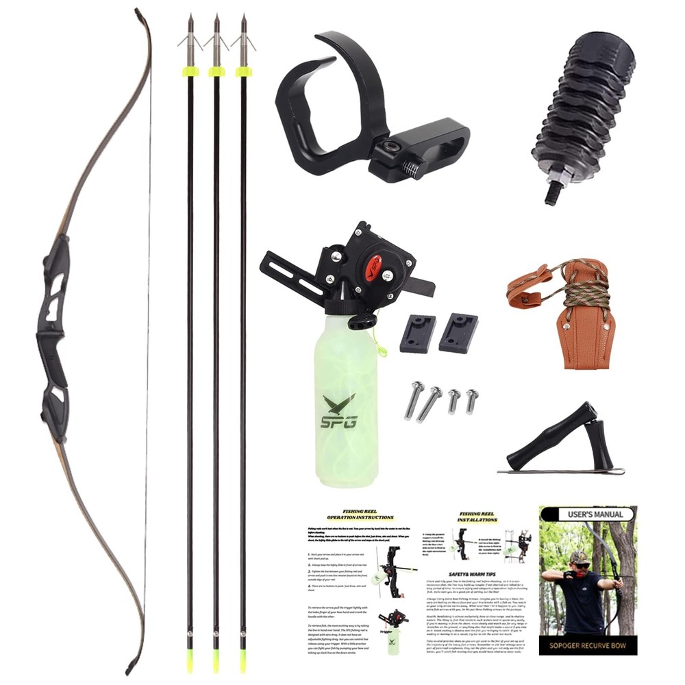 SOPOGER Archery Bowfishing Bow Kit – Powful 45lbs Bow Fishing Combos Kit with…