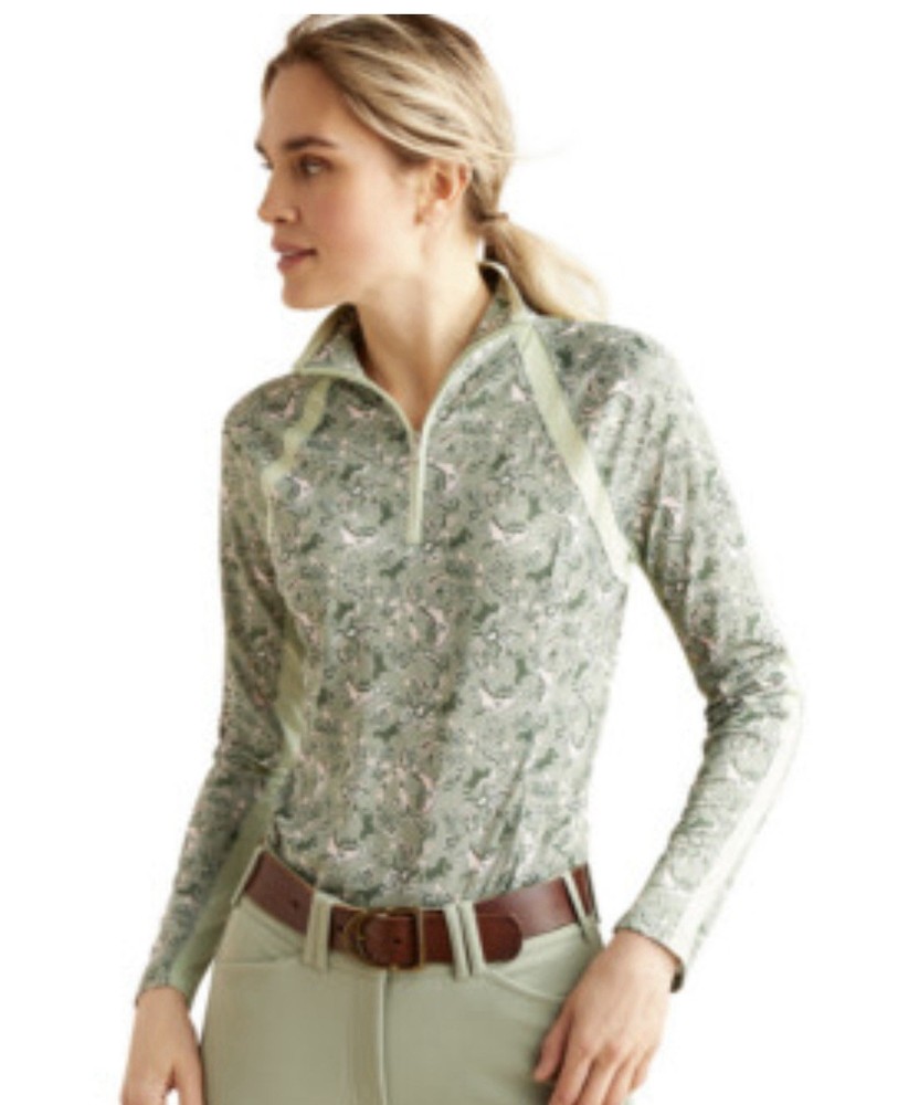 Ariat Women’s Medium Sunstopper 3.0 Baselayer Green Baroque Long Sleeve Shirt