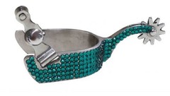 Western Saddle Horse Adult Pr. Stainless Steel Spurs w/ TEAL Crystal Rhinestones