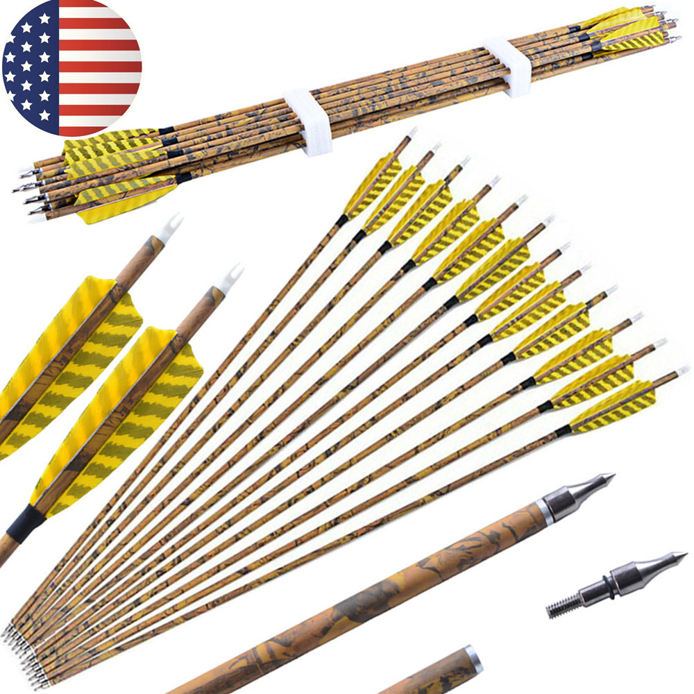 30″ Carbon Arrows SP500 4» Turkey Feather Screw Tips Points Archery Bow Hunting