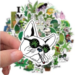 100pcs Weed Green Stickers, Vinyl Waterproof Stickers for Laptop