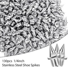 1/4 Inch Track Spikes, 130pcs Stainless Steel Pyramid Shoe Spikes with Spike