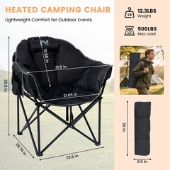 SLSY Oversized Heated Camping Chair Patio Lounge Chairs with 20000mAh Power Bank