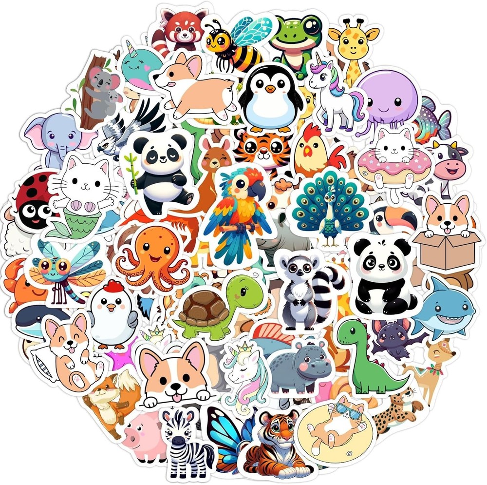100PCS Water Bottle Stickers for Kids Waterproof Animal Vinyl Laptop Skateboard