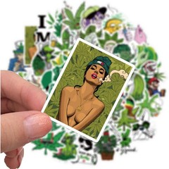 100pcs Weed Green Stickers, Vinyl Waterproof Stickers for Laptop