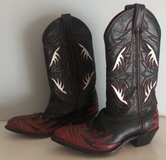 Vintage Black & Red Leather Code West By Dan Post Inlay Cowboy Boots-Size 6