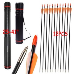 12Pcs 31″ Archery Fiberglass Arrows Spine 700 and Arrow Quiver Tube for Hunting
