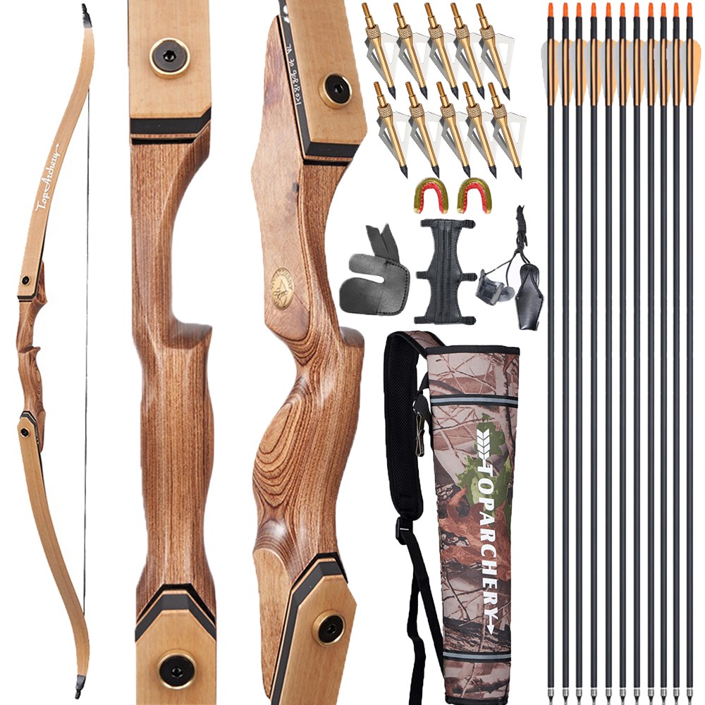 Takedown 60″ Hunting Bow 30-50lbs Recurve Bow Kit Wooden Archery Arrows Target