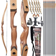 Takedown 60″ Hunting Bow 30-50lbs Recurve Bow Kit Wooden Archery Arrows Target
