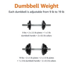 Amazon Basics Adjustable Dumbbell Hand Weight Set, 38 lb, Black