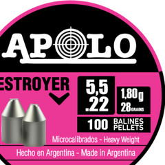 APOLO DESTROYER 100 Count HOLLOW POINT Cylindrical 5.5mm .22 Caliber Air Pellets