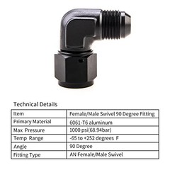 Female to Male Flare 90 Degree Swivel Hose Fitting Adapter Aluminium 8AN Normal