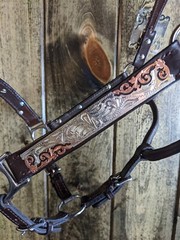 Silver Show Halter – Dark Oil – Silver & Copper Accents – Horse Size -Lead Shank