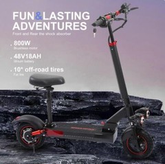 48V 800W Fat Tire Electric Scooter 10″ Off-Road High Speed 28MPH Long Range