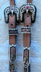 Beautiful Cowperson Tack Studded Silver Brass Copper Red Stones Horse Headstall