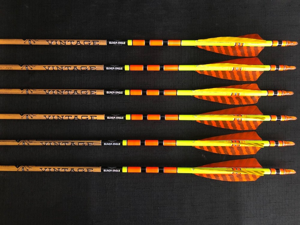 Black Eagle Vintage 350 .005 Fletched/Crested Arrows 1/2 Dozen BRAND NEW