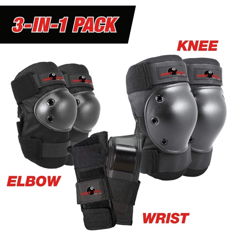 Eight Ball Multi-Sport Protective Knee, Elbow, and Wrist Guards Age 8+ – New