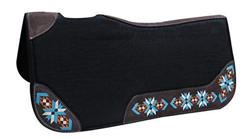 Showman 32″ x 31″ Black Felt Saddle Pad w/ Navajo Embroidered Wear Leathers