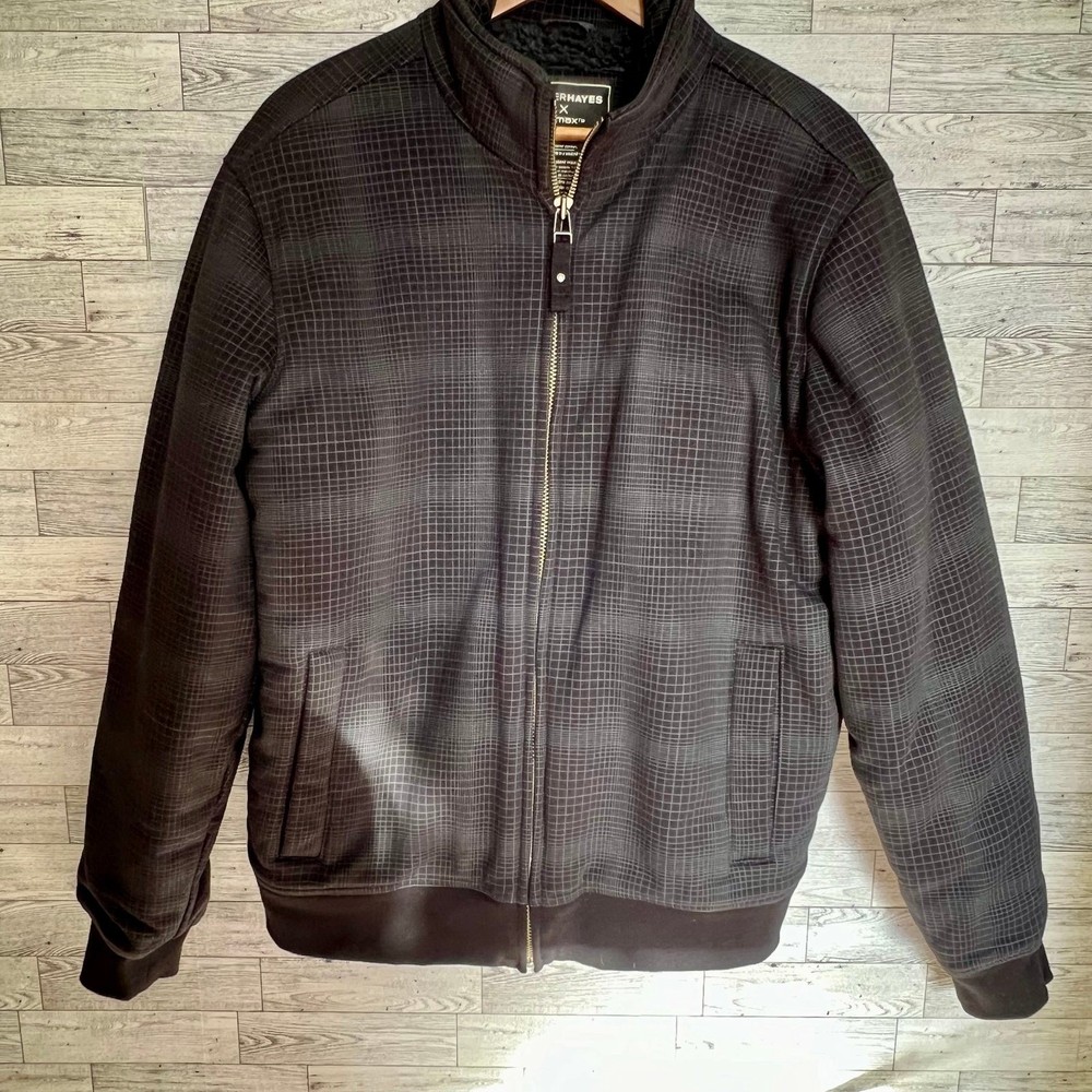 Denver Hayes Jacket Mens Medium Fleece Lined Black/Gray Checkered Full Zip Warm