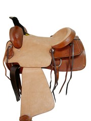 USED WESTERN SADDLE HORSE PLEASRE TRAIL RIDE HARD SEAT ROUGH LEATHER TACK 17 18
