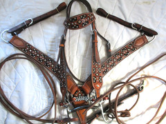 Bar H Equine crystal bling Tack Set Bridle, Breast Collar, bit &split reins