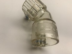 ACI Spyder 45 degree hopper elbow. Clear. Fits 7/8″ feed necks.